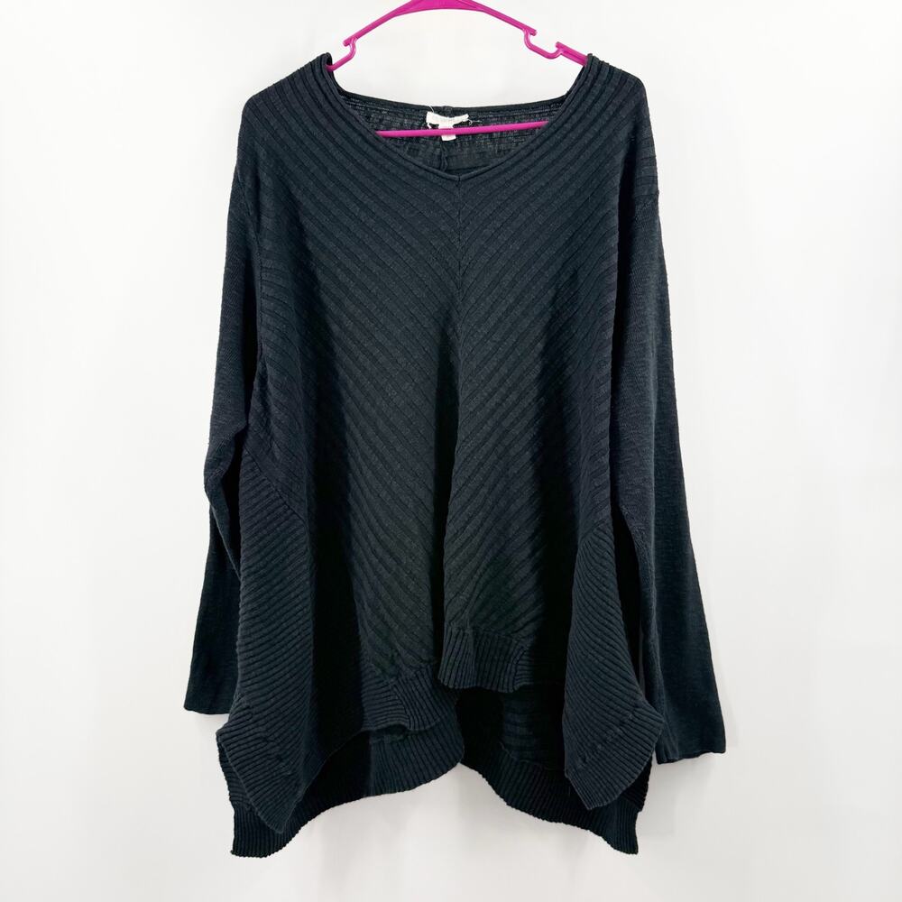 Eileen Fisher Sweater Size 2X Organic Linen Cotton Poncho Ribbed Plus Curvy